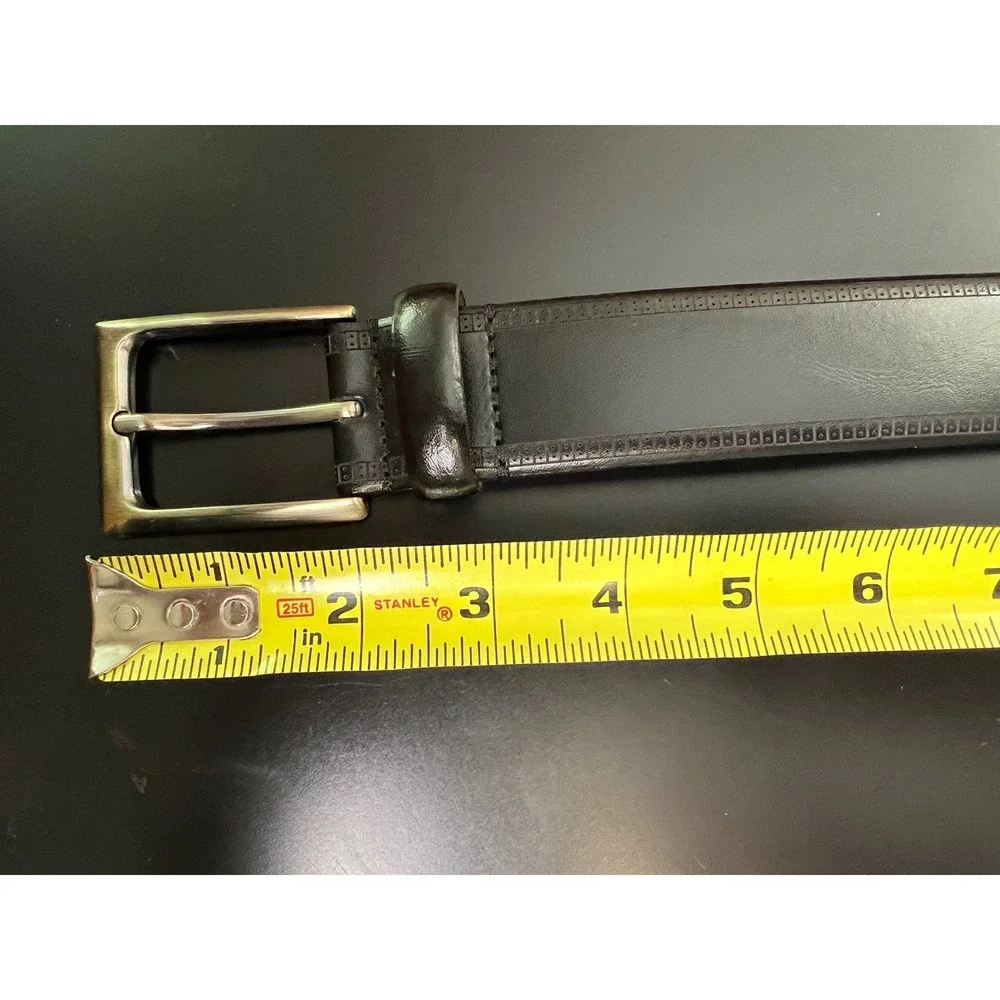 Genuine Leather Belt Handcrafted‎ in Italy Black Textured Border Size 32/80